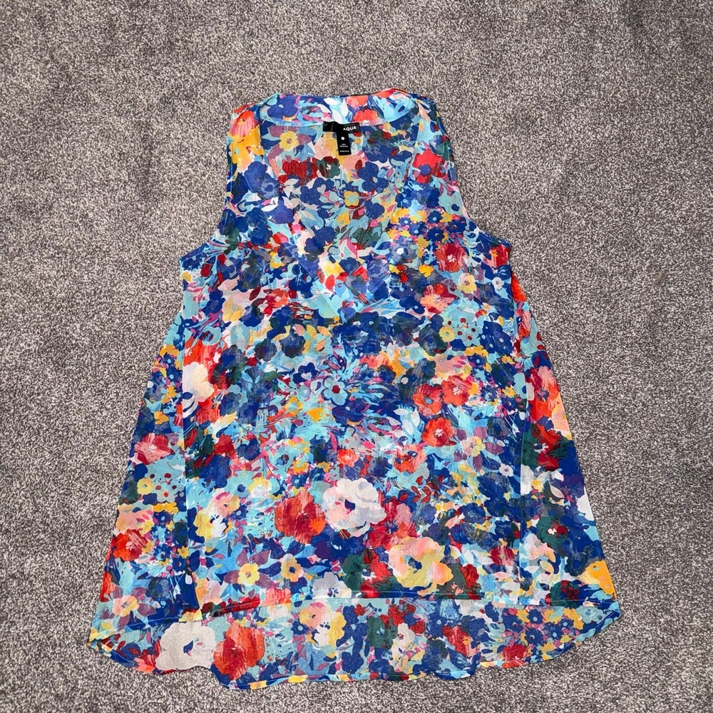 Aqua Women's Razorback V-Neck Sleeveless Tank Top w/ Vibrant Multicolor Print XS